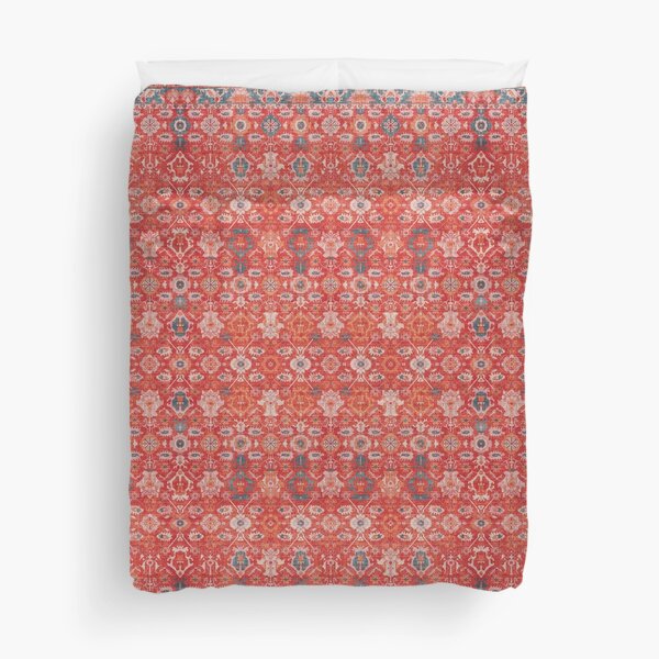 Orange Floral Traditional Vintage Bohemian Moroccan Style Duvet Cover