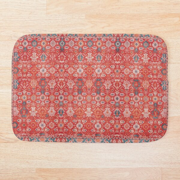 Orange Floral Traditional Vintage Bohemian Moroccan Style Bath Mat