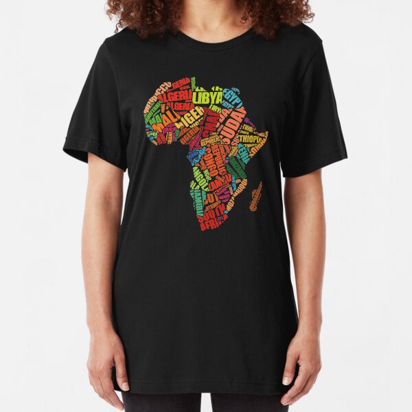 Africa Word Pattern Africa Map T-Shirt Slim Fit T-Shirt