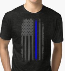 Vertical Thin Blue Line American Flag Tri-blend T-Shirt