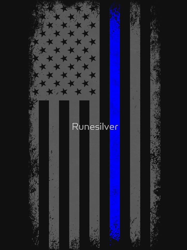 "Vertical Thin Blue Line American Flag" Unisex T-Shirt by Runesilver