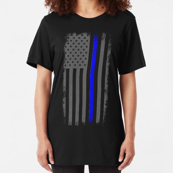 Vertical Thin Blue Line American Flag Slim Fit T-Shirt