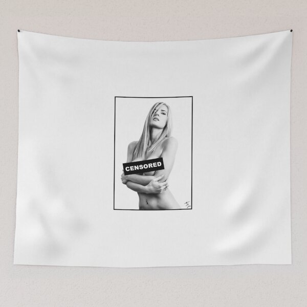 Item preview, Hot Girl on T shirt - Busty Nude Topless Blonde Woman "Censored" in Black & White Esse designed and sold by EckhardtBusch.