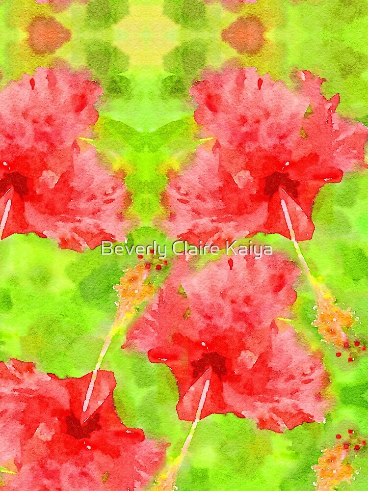 Watercolor Red Hibiscus Tropical Aloha Botanical by beverlyclaire