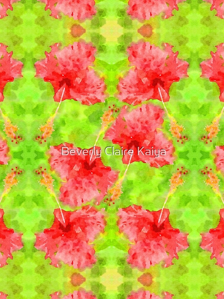 Watercolor Red Hibiscus Tropical Aloha Botanical by beverlyclaire