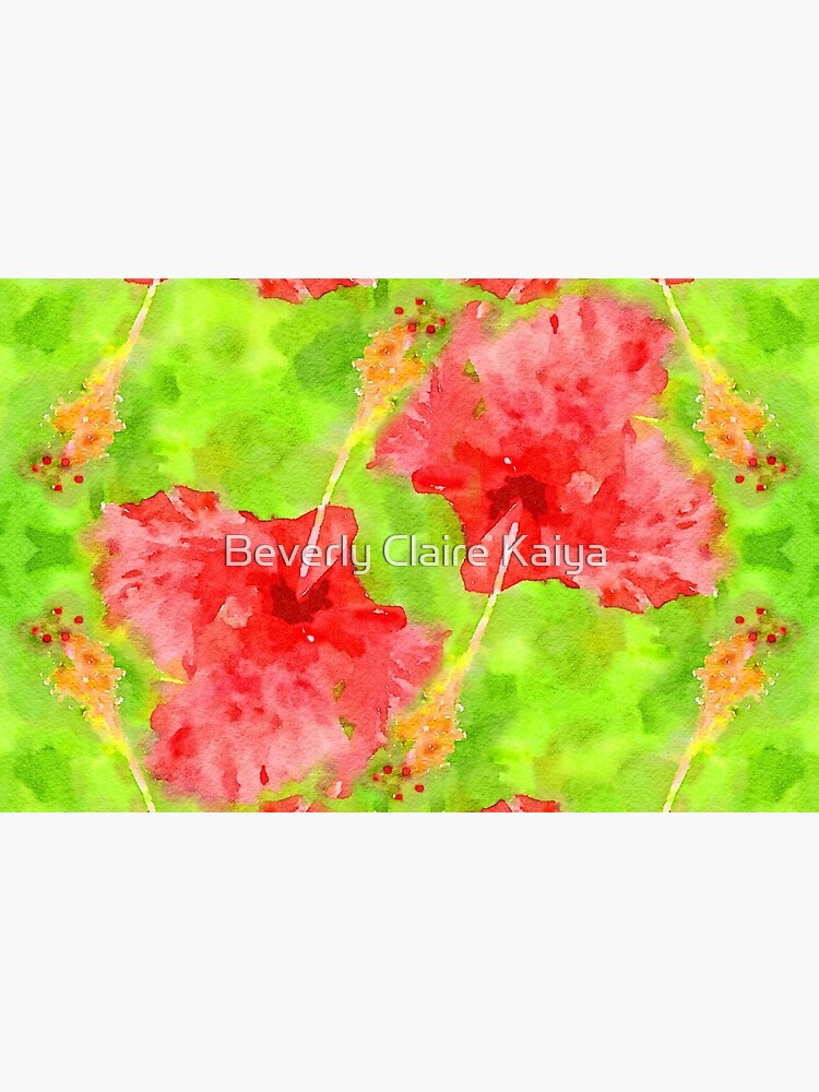Watercolor Red Hibiscus Tropical Aloha Botanical by beverlyclaire