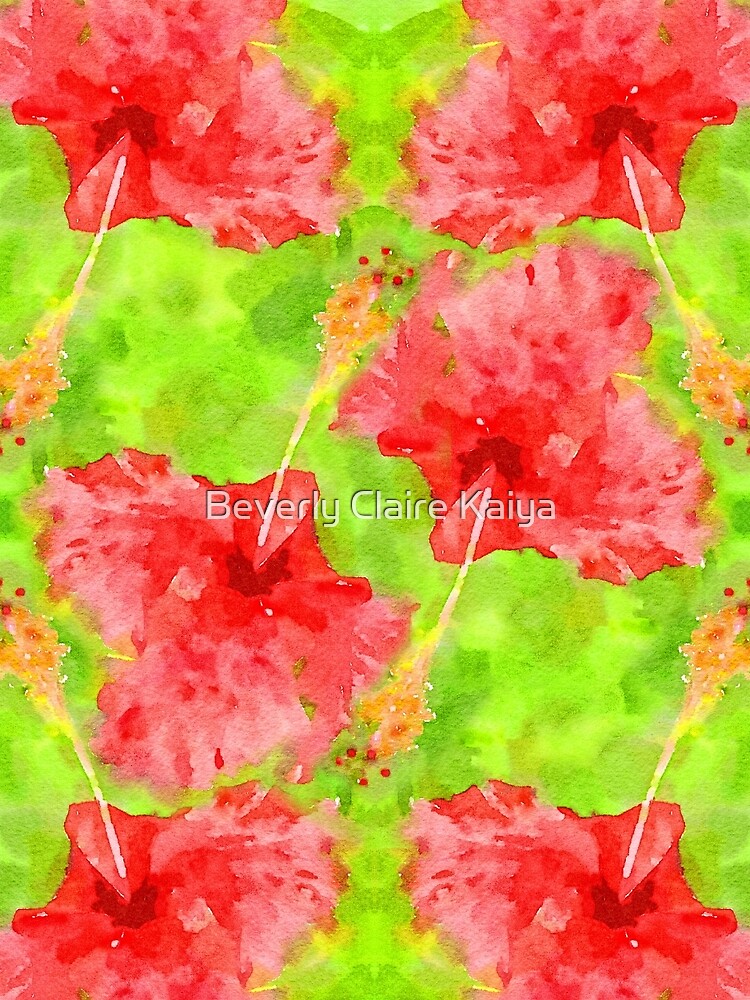 Watercolor Red Hibiscus Tropical Aloha Botanical by beverlyclaire
