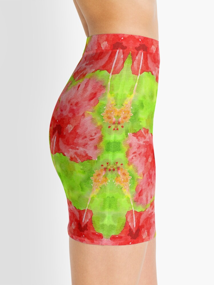 Alternate view of Watercolor Red Hibiscus Tropical Aloha Botanical Mini Skirt