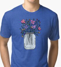 Mason Jar with Flowers Tri-blend T-Shirt