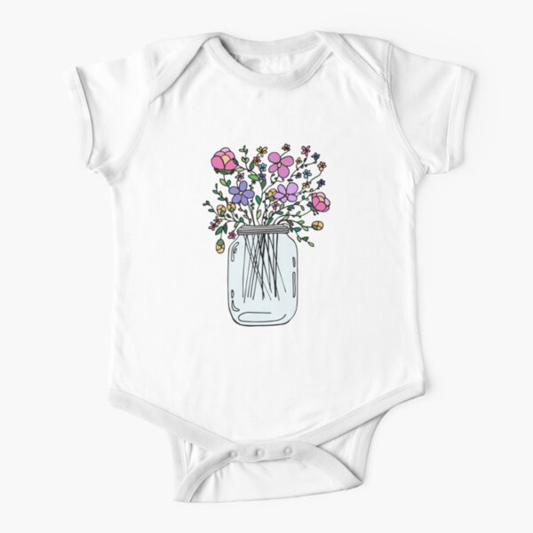 Mason Jar with Flowers Short Sleeve Baby One-Piece