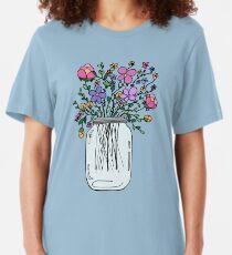 Mason Jar with Flowers Slim Fit T-Shirt