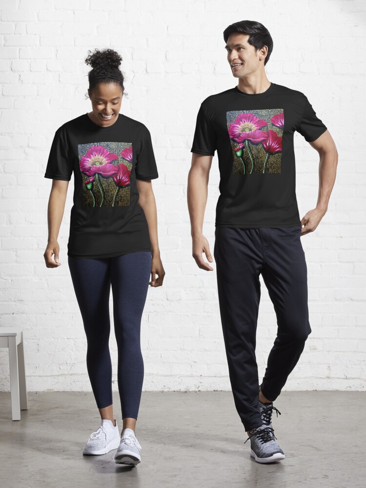 Thumbnail 1 of 7, Active T-Shirt, Red Poppies designed and sold by Cherie Roe Dirksen.