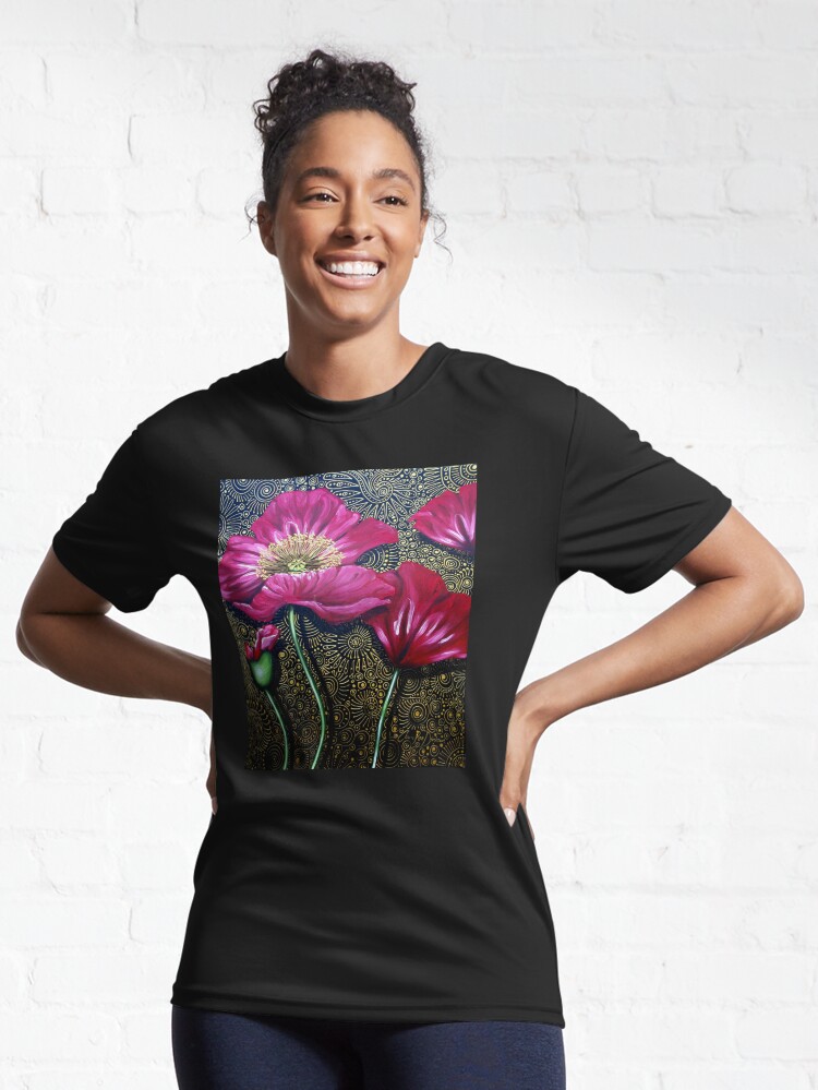 Thumbnail 6 of 7, Active T-Shirt, Red Poppies designed and sold by Cherie Roe Dirksen.