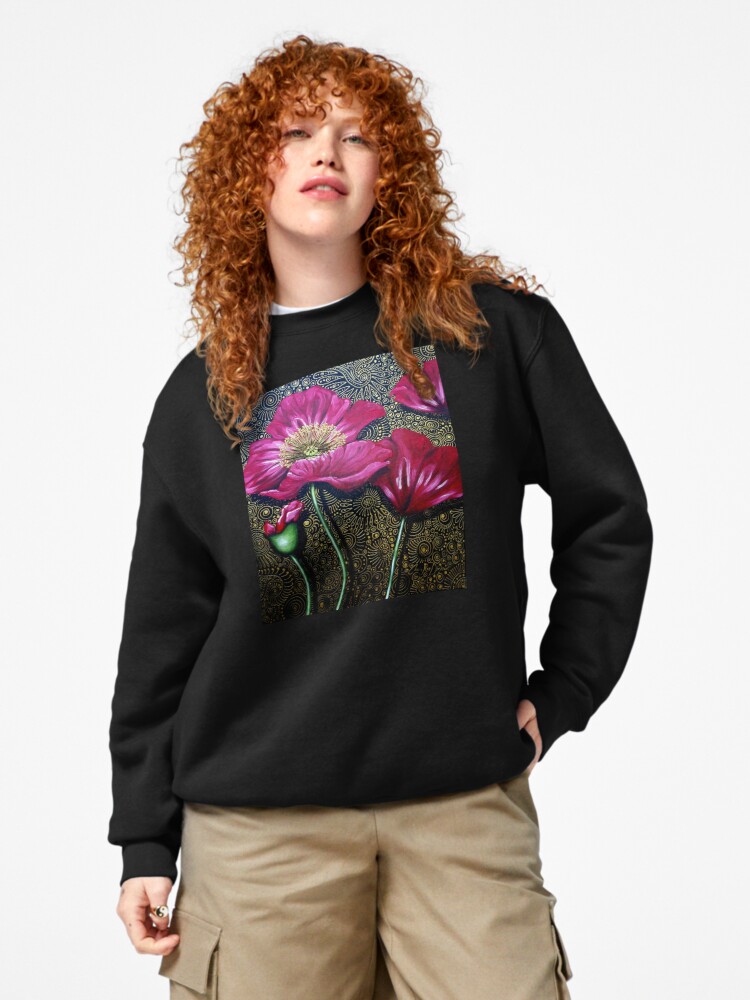 Thumbnail 4 of 7, Pullover Sweatshirt, Red Poppies designed and sold by Cherie Roe Dirksen.