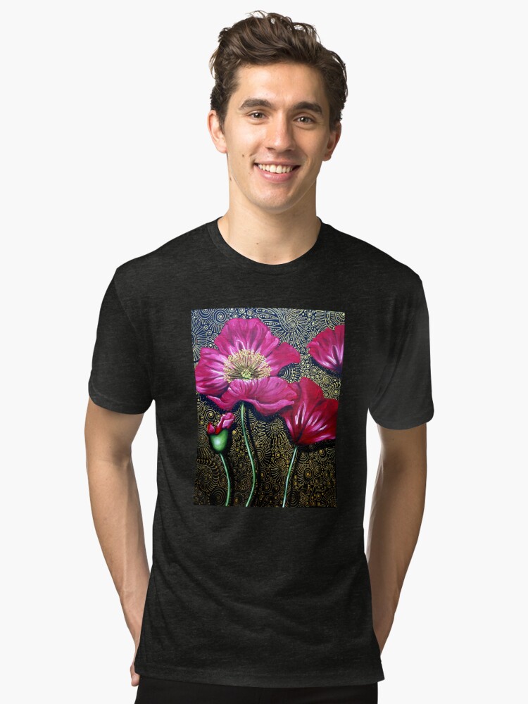 Thumbnail 1 of 6, Tri-blend T-Shirt, Red Poppies designed and sold by Cherie Roe Dirksen.