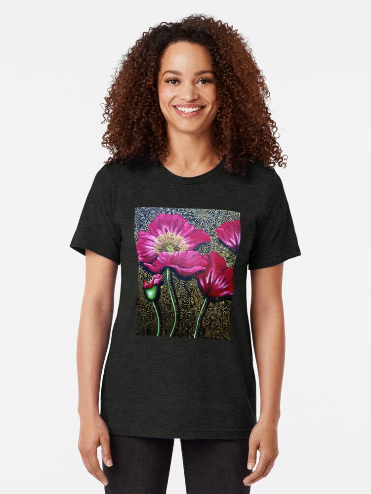 Thumbnail 2 of 6, Tri-blend T-Shirt, Red Poppies designed and sold by Cherie Roe Dirksen.