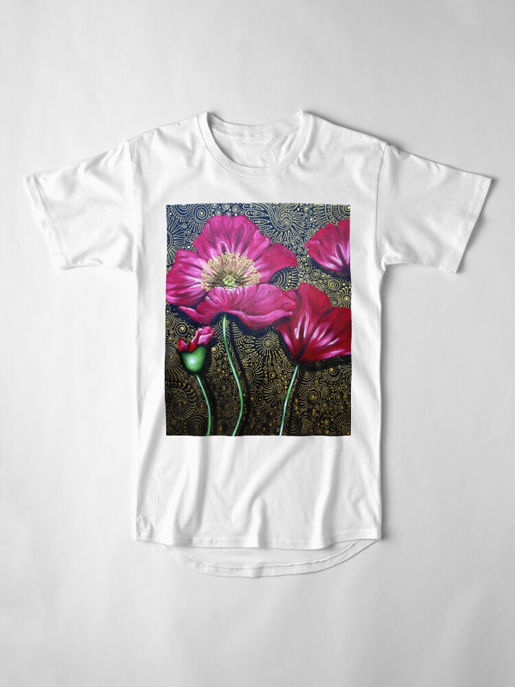 Long T-Shirt, Red Poppies designed and sold by Cherie Roe Dirksen