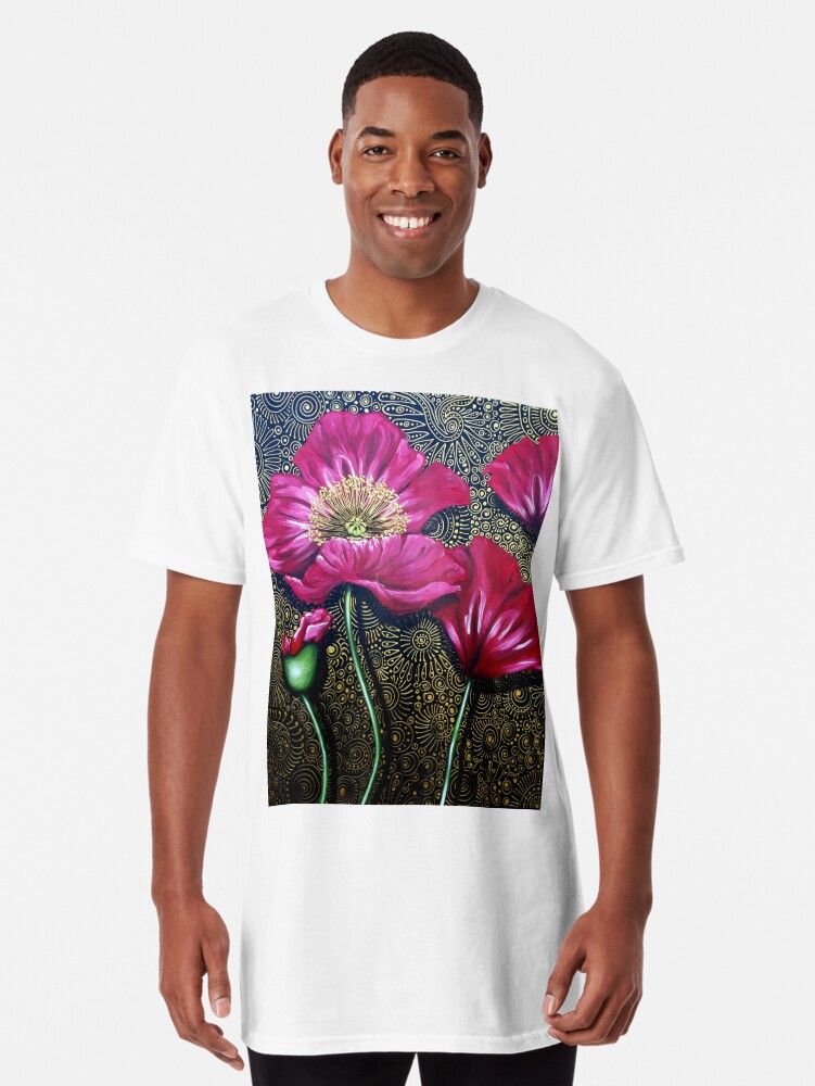 Thumbnail 1 of 5, Long T-Shirt, Red Poppies designed and sold by Cherie Roe Dirksen.