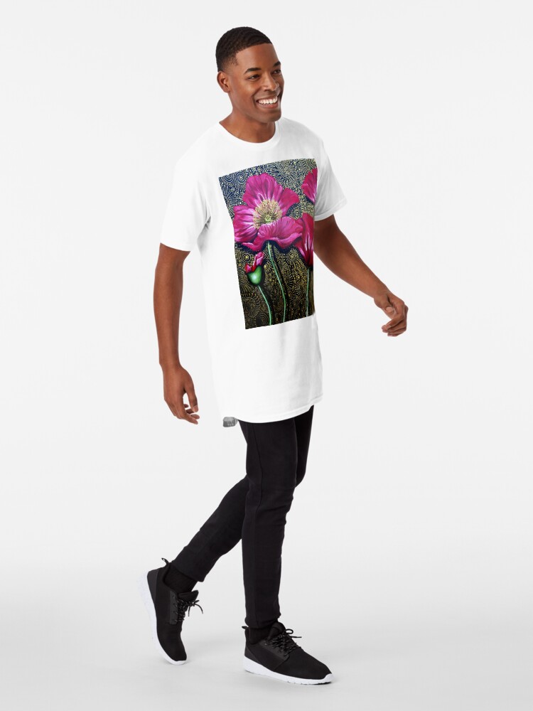 Thumbnail 3 of 5, Long T-Shirt, Red Poppies designed and sold by Cherie Roe Dirksen.