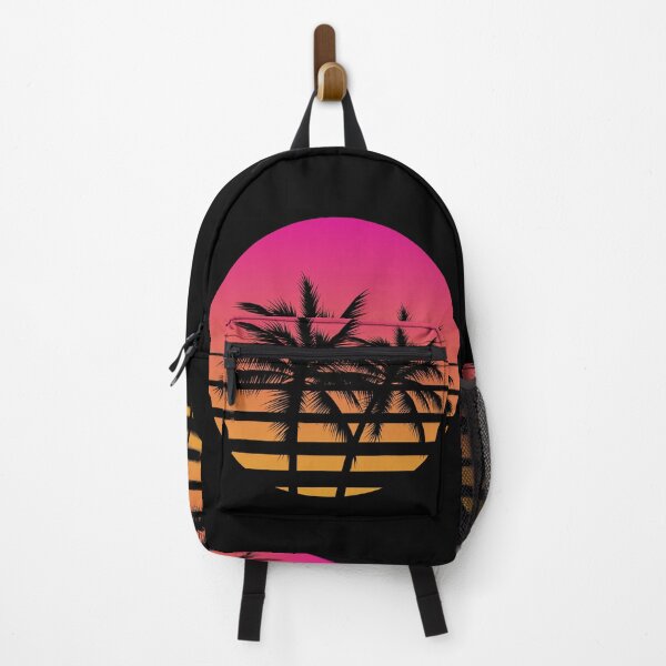 Item preview, Vintage Styled Sunset with Palm Trees Silhouettes Logo Icon Gesign Template Black Background Vaporwave Sun designed and sold by Peekonet.