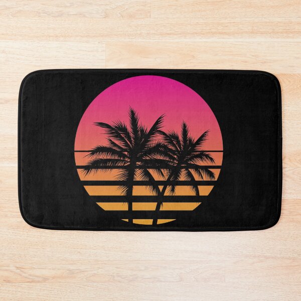 Item preview, Vintage Styled Sunset with Palm Trees Silhouettes Logo Icon Gesign Template Black Background Vaporwave Sun designed and sold by Peekonet.