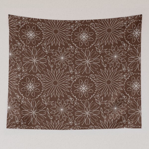 Item preview, White line on chocolate background flower pattern designed and sold by onMerryDay.