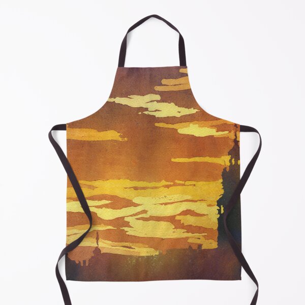 Item preview, Orange sunset with silhouette of church bell tower in Tabor, Czech Republic.  Watercolor painting orange sunset artwork  designed and sold by rfoxphoto.