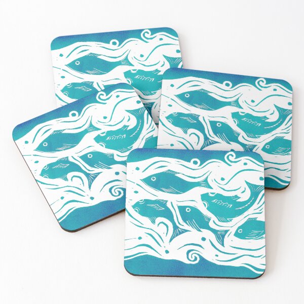 Item preview, Fish Linocut in Turquoise designed and sold by Maddy Bennett.