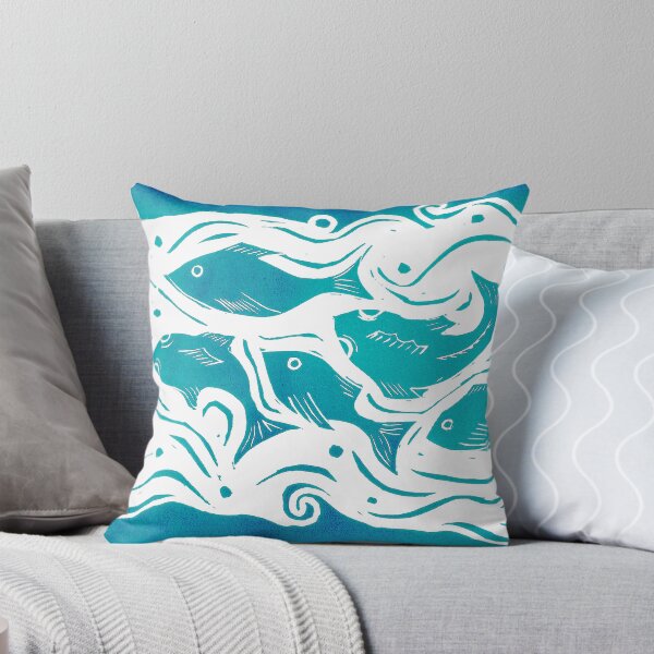 Item preview, Fish Linocut in Turquoise designed and sold by Maddy Bennett.