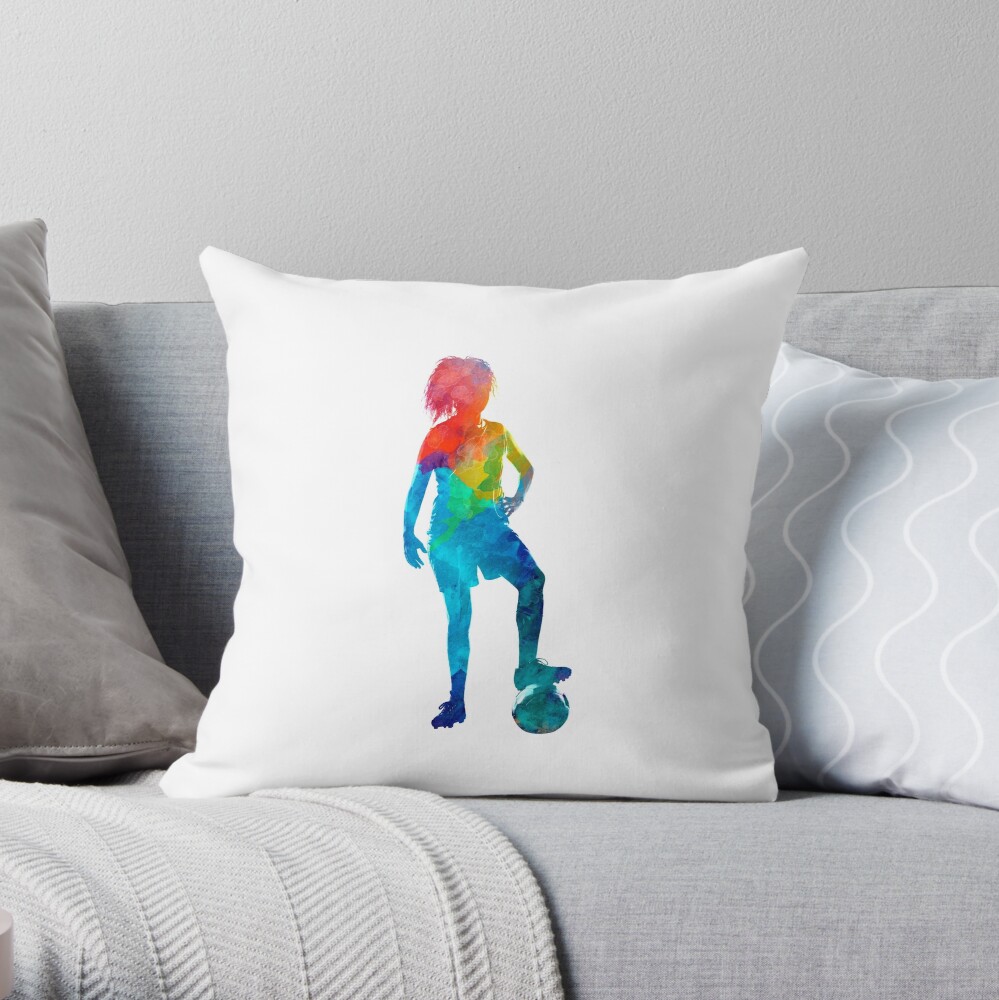 Woman soccer player 10 in watercolor Throw Pillow