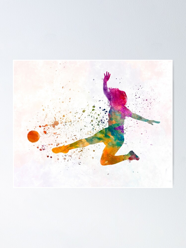 "Woman soccer player 11 in watercolor" Poster by ...