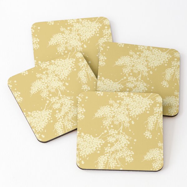 Item preview, Retro Monochrome Mustard Abstract Floral Branches Pattern designed and sold by nouveaudecor.