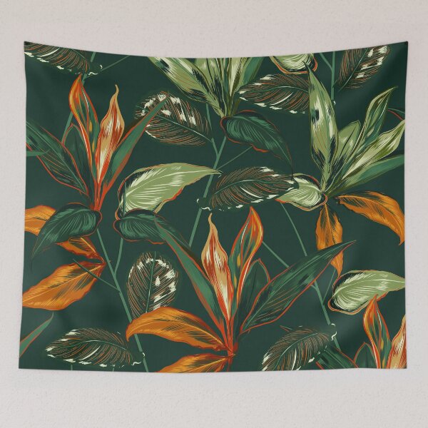 Item preview, Tropical Vibes Nostalgia Dark Teal Background designed and sold by nouveaudecor.