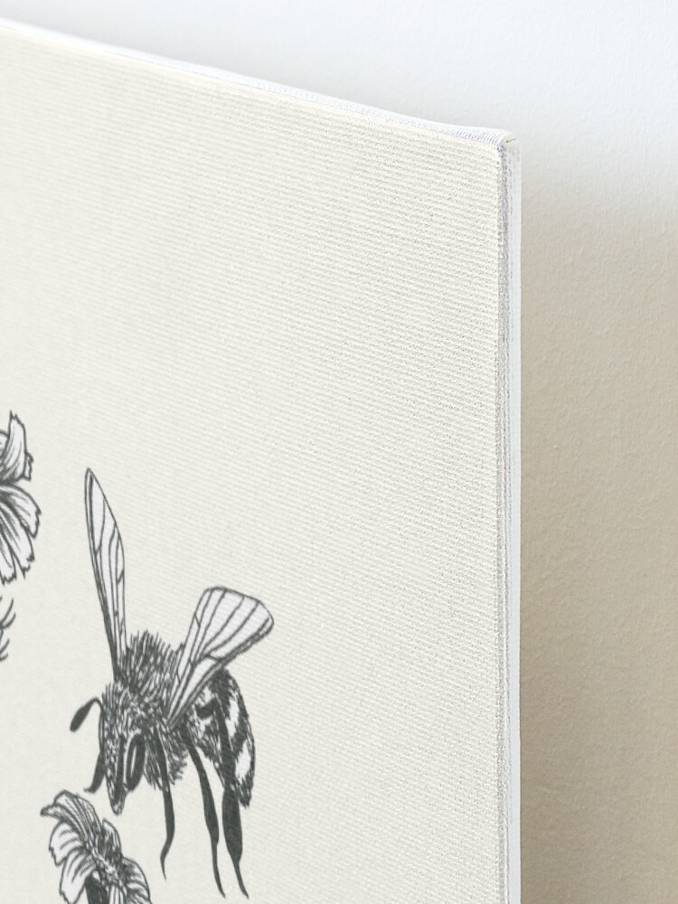 Alternate view of bees and chamomile on offwhite background Mounted Print