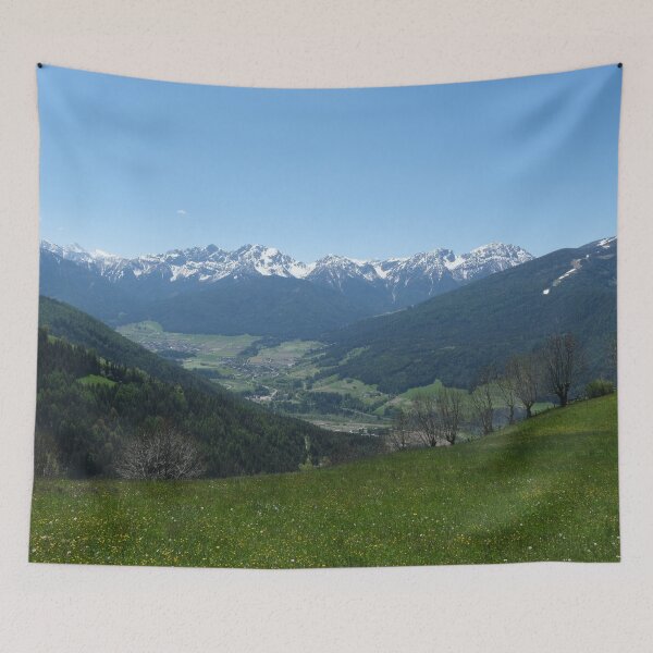 Item preview, A great view of the Dolomites from a hill over the valley in South Tyrol. Lovely and relaxing place in the Italian Alps. Flowering fields and snowed mountains.. Sunny spring day. designed and sold by Maurizio Fabbroni.