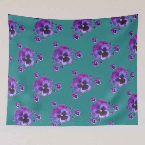 Item preview, PURPLE SPRING PANSY FLOWERS PATTERNS TEAL  ART designed and sold by sharlesart.