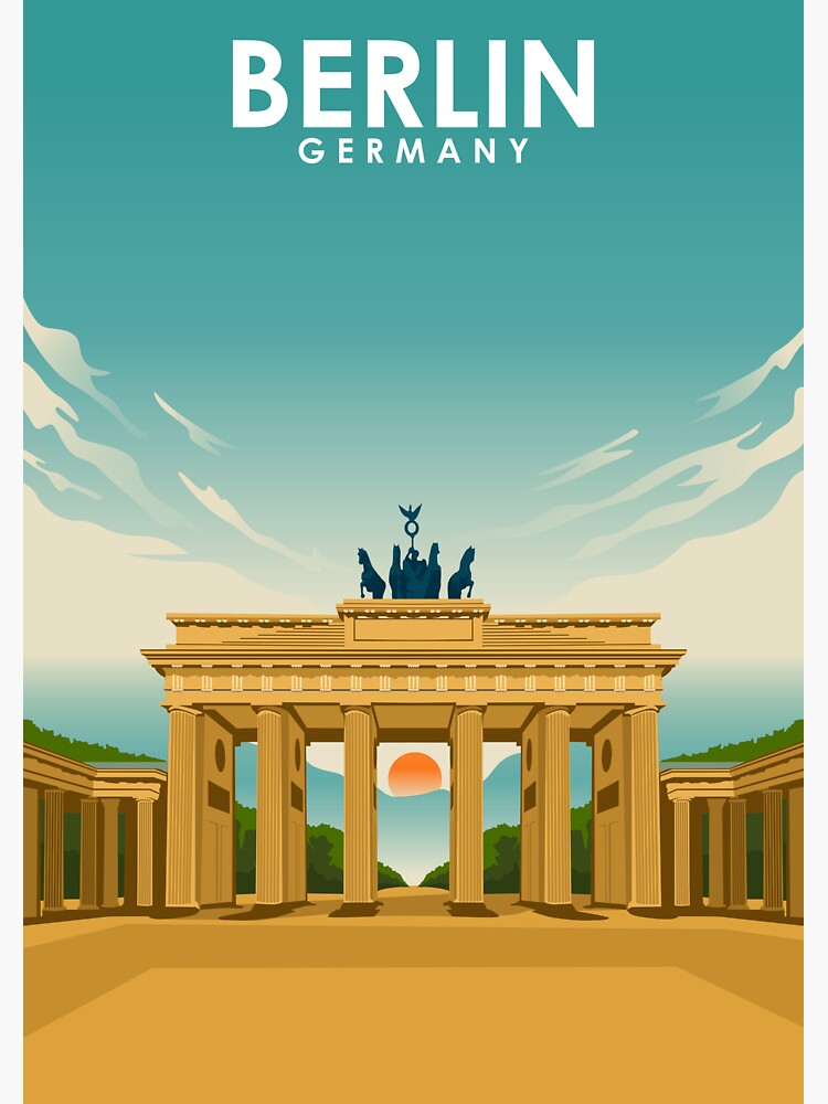 Thumbnail 3 von 3, Sticker, Vintages Reiseplakat Berlin Deutschland Brandenburger Tor designt und verkauft von jornvanhezik.