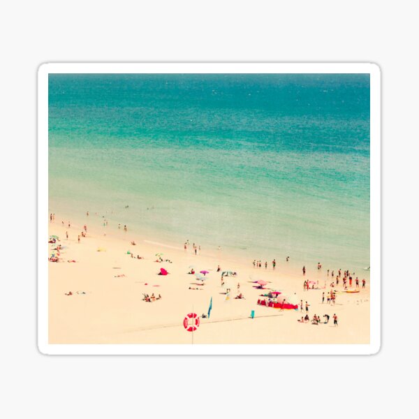 Aerial Beach Print - Ocean - Retro Crowded Beach - Sea and Travel photography Sticker