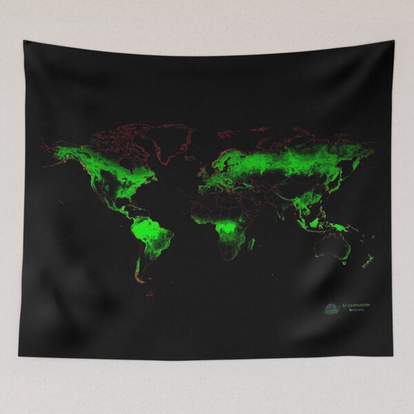 Item preview, Forest Cover Map of the World with Black Background designed and sold by GrasshopperGeo.