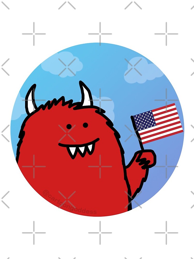 Celebratory Red Monster with Flag by cartoongoddess