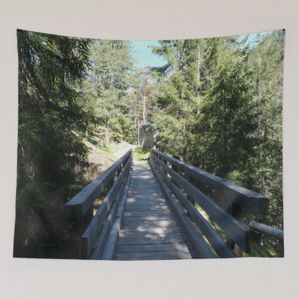 Item preview, The fabulous alpine waterfalls of Riva in the Dolomites (Campo Tures). Path of San Francesco with Tobl Castle ruins. Lovely place in the Alps. Sunny spring day with no people. Trentino Alto Adige designed and sold by Maurizio Fabbroni.