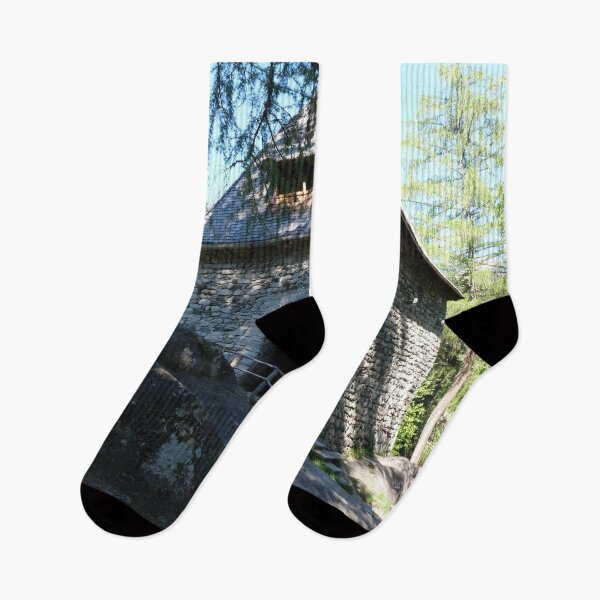 Item preview, The fabulous alpine waterfalls of Riva in the Dolomites (Campo Tures). Path of San Francesco with Tobl Castle ruins. Lovely place in the Alps. Sunny spring day with no people. Trentino Alto Adige designed and sold by Maurizio Fabbroni.