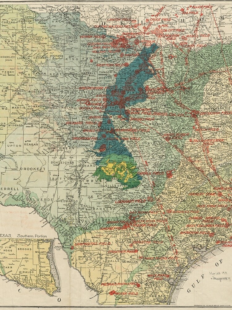 "Vintage Map of The Texas Oil and Gas Fields (1920)" Drawstring Bag for