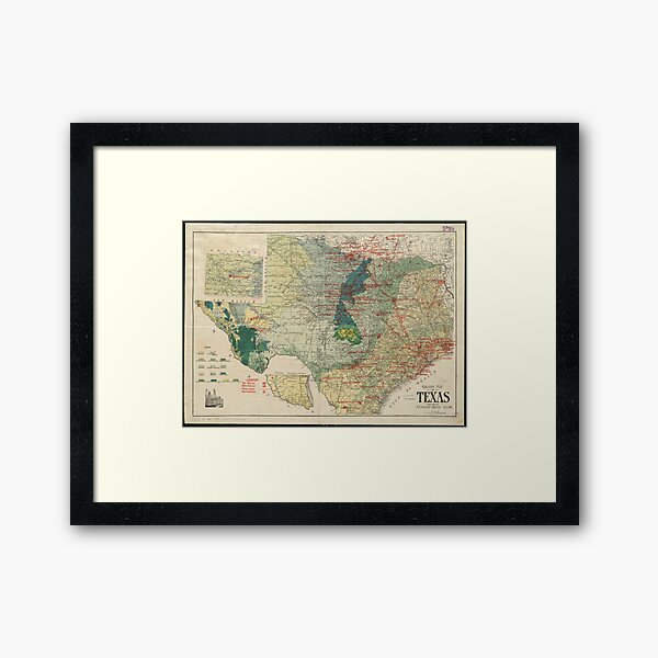 Vintage Map of The Texas Oil and Gas Fields (1920) Framed Art Print