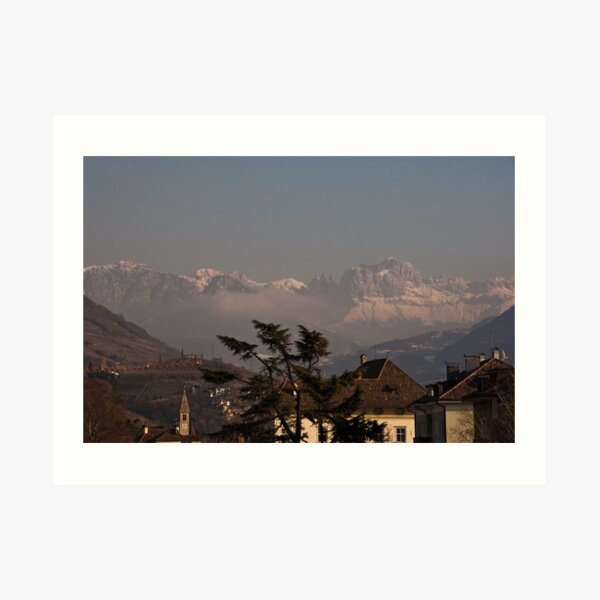 Dolomites and low-hanging clouds, view from Bolzano/Bozen, Italy Art Print