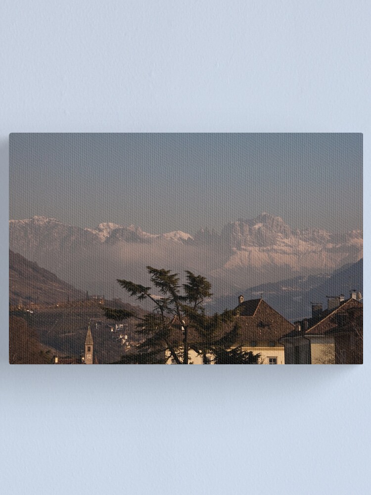 Alternate view of Dolomites and low-hanging clouds, view from Bolzano/Bozen, Italy Canvas Print