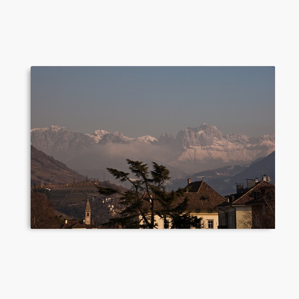 Dolomites and low-hanging clouds, view from Bolzano/Bozen, Italy Canvas Print