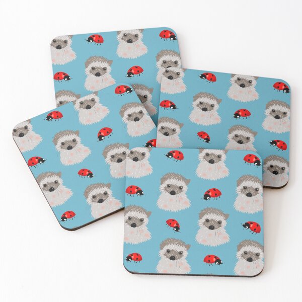 Item preview, Hedgehog babies and red ladybugs on teal designed and sold by QuirkyCraftz.