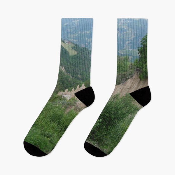Item preview, The incredible earth pyramids of Collepietra (Piramidi di Terra) in the Dolomites. Striking place. Italian Alps. Sunny spring day with no people. Valley in the background. Trentino Alto Adige. designed and sold by Maurizio Fabbroni.