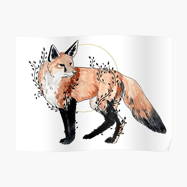 Watercolour Fox Whimsical Illustration Poster By Elliezart Redbubble